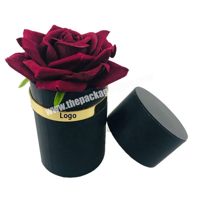 black paper made Single rose packing rose box single flower round box with top