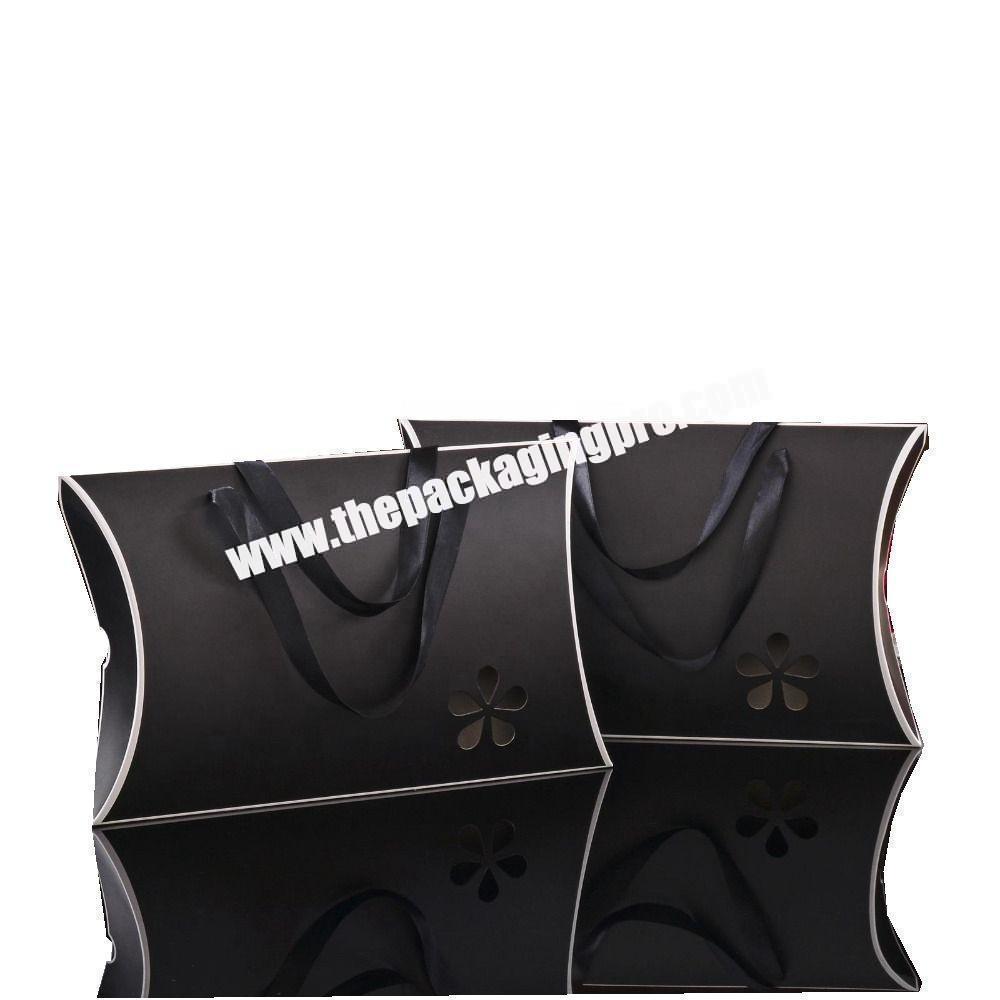 Black pepper pillow box with handle black paper  hair packaging boxes custom wig packaging