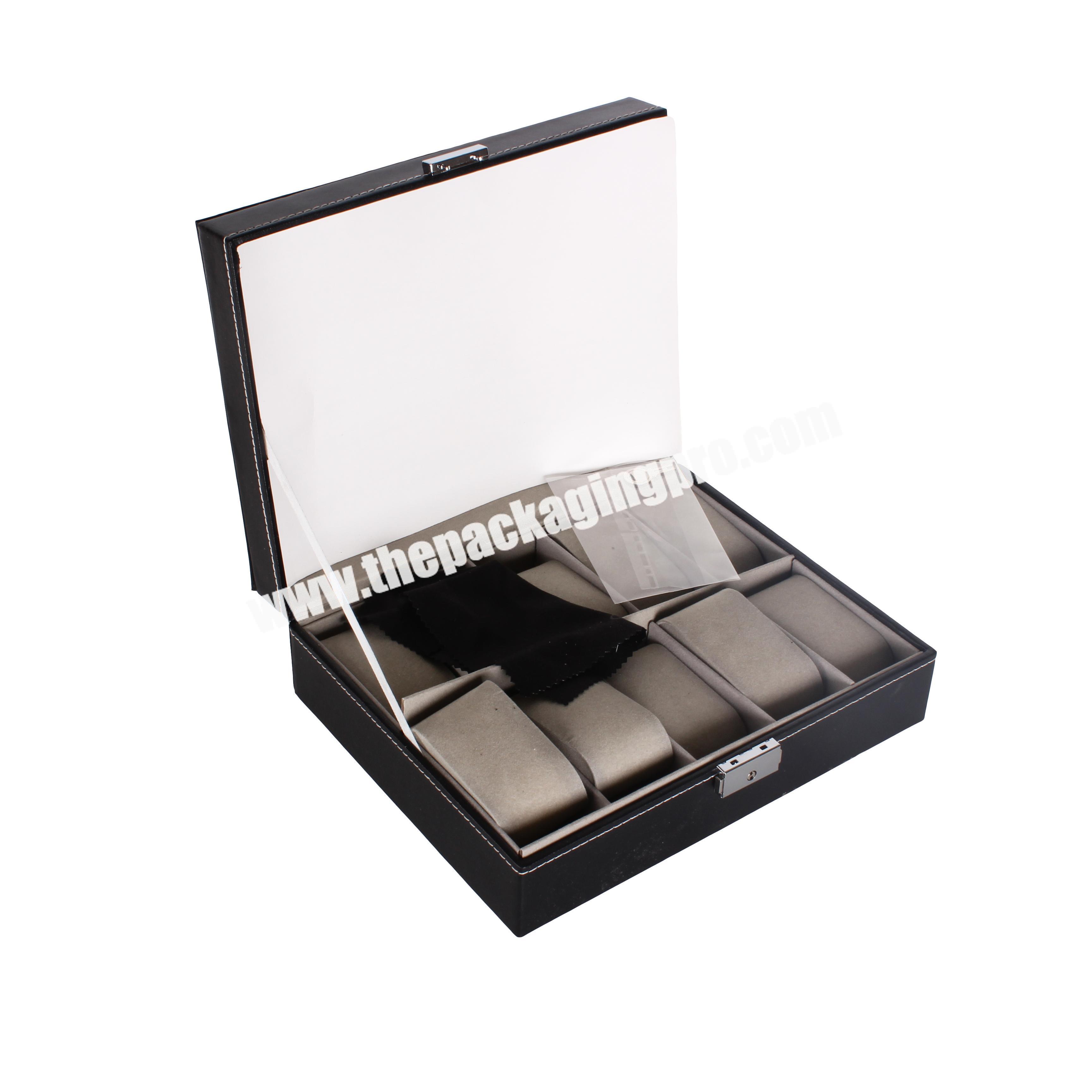 black pu leather cosmetic box packaging pvc window watch bracelet jewelry display in yiwu manufacturer packaging box cosmetic