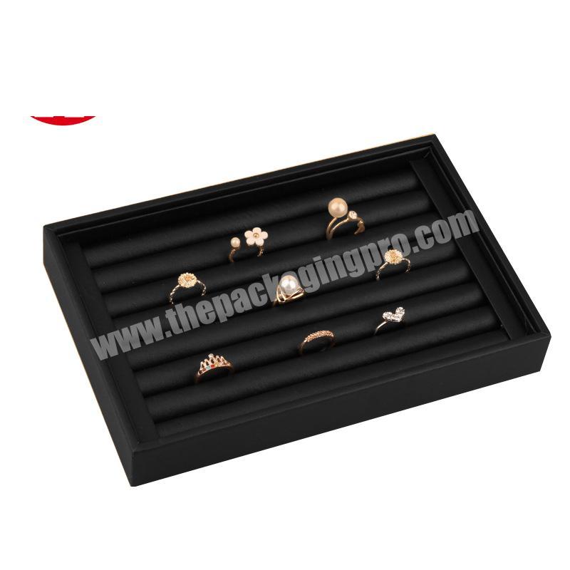 Black PU leather Jewelry Tray Set Shop Counter Earrings Ring Holder Collection Velvet Jewellery Display Tray