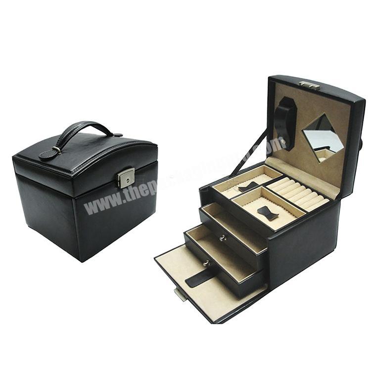 black PU leather wooden Jewelry Organizer gift Box  for Jewelry Case  pro table two drawer jewelry black storage packaging box