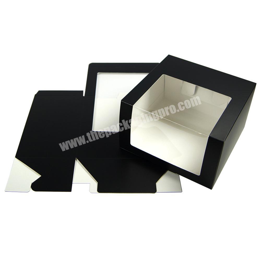 Black PVC Food Grade Crad Paper Foldable Cake Cupcake Boxes With Window