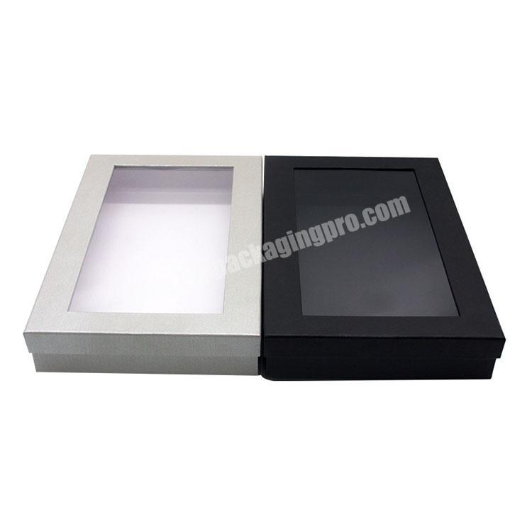 black rectangle craft paper gift box shirt packaging  box pvc window luxury paper boxes for clothing