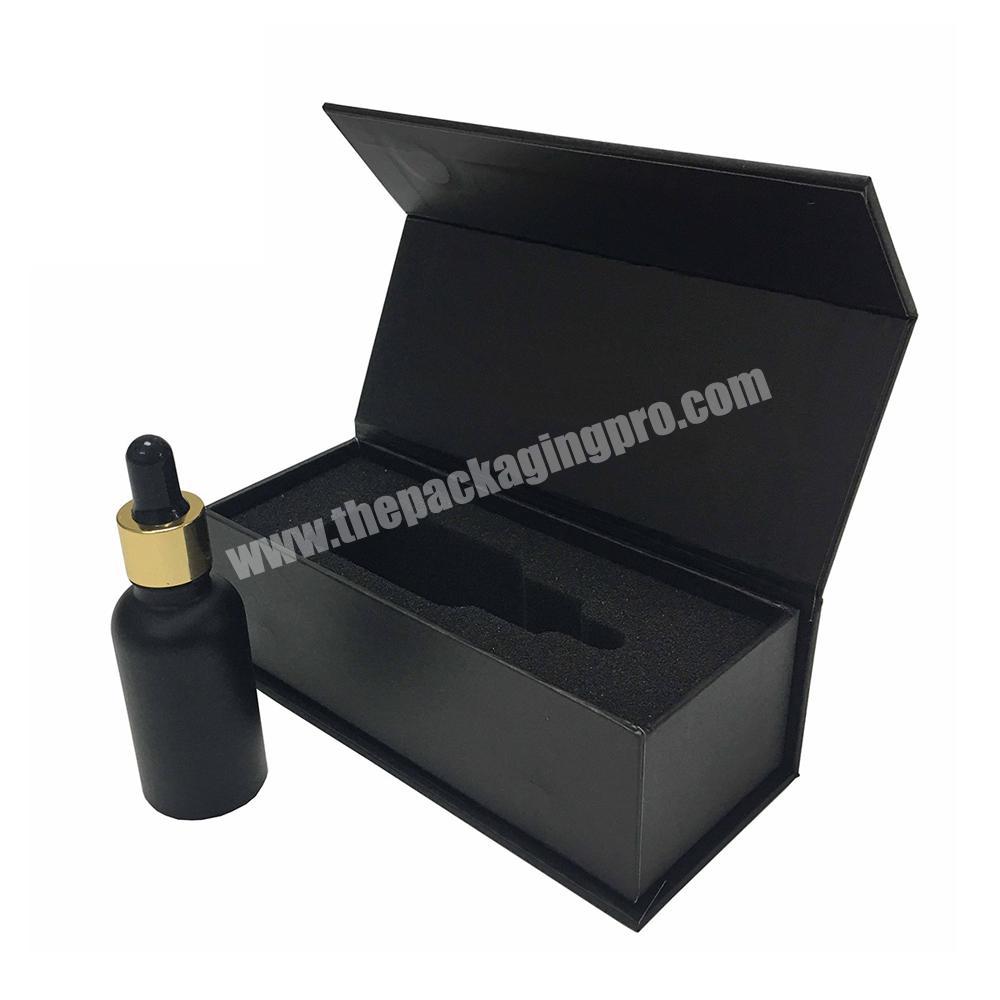 Black rigid cardboard essential oil dropper bottle packaging magnetic cloased gift box