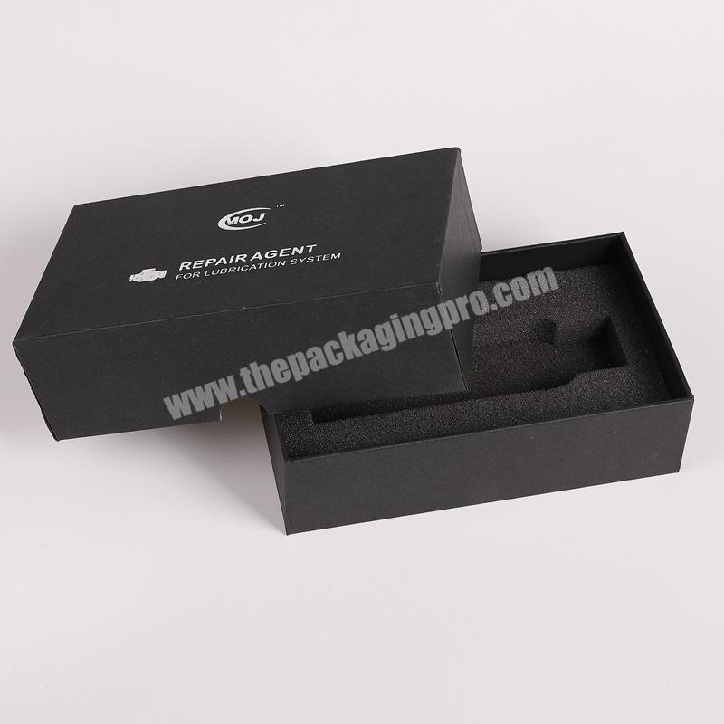 black sponge insert silver hot stamping package customized cardboard paper box with lid