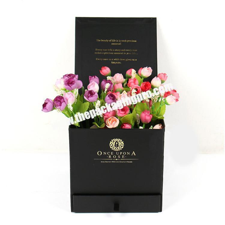 black square boxes for roses packaging luxury with drawer