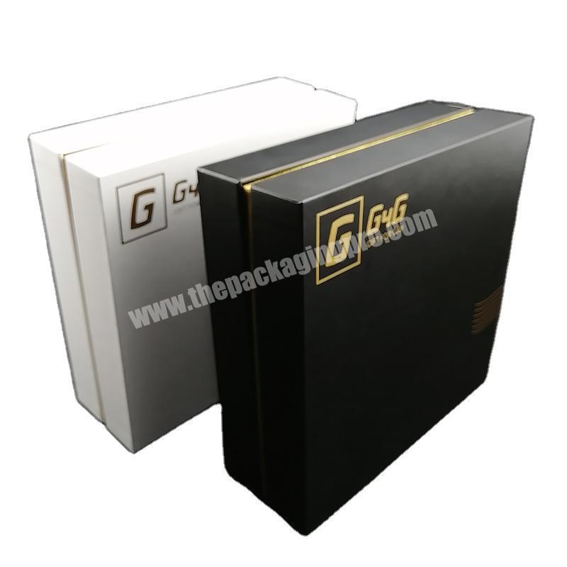 Black Top And Bottom PU Leather Silver Logo Paper Packing Box For Silk Scarf