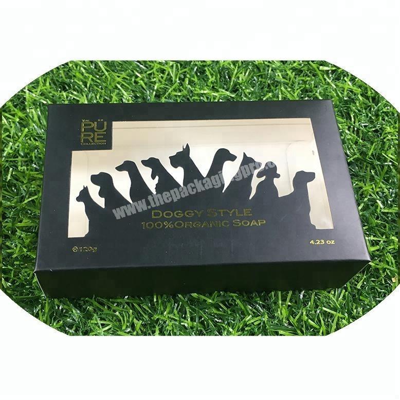 Black wax paper display square soap box packaging with window