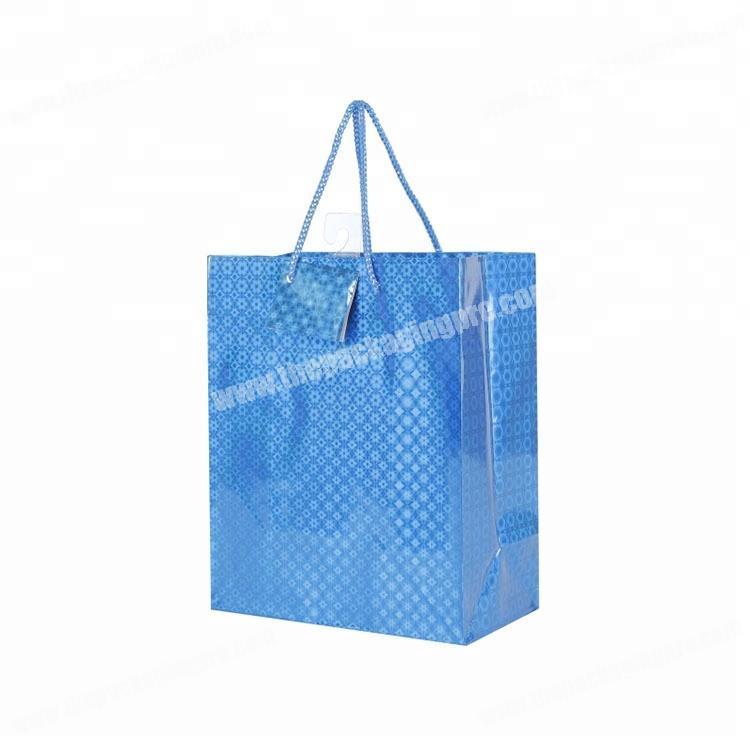 Blue Glitter Luxury Printed Paper Shopping Bag With PP Handle