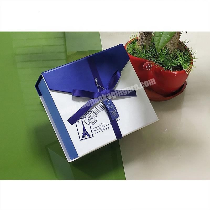 Book shaped cardboard custom box packaging with ribbon