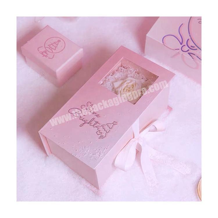 Book Shaped Customized Cardboard Packaging Gift Lipgloss packaging box pink with PVC Window