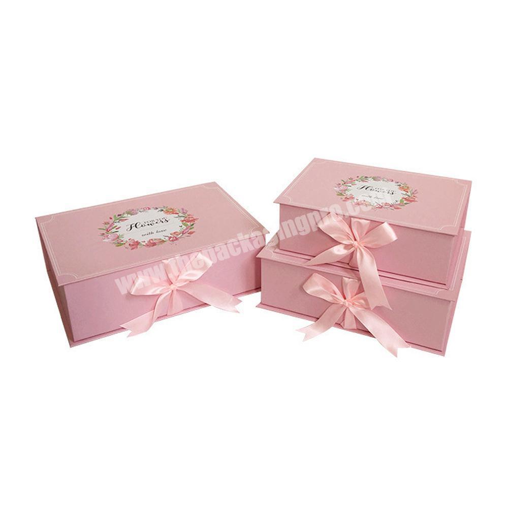 Book Shaped Pink And Blue Cardboard Packaging Gift Flower Box with Ribbon Closure