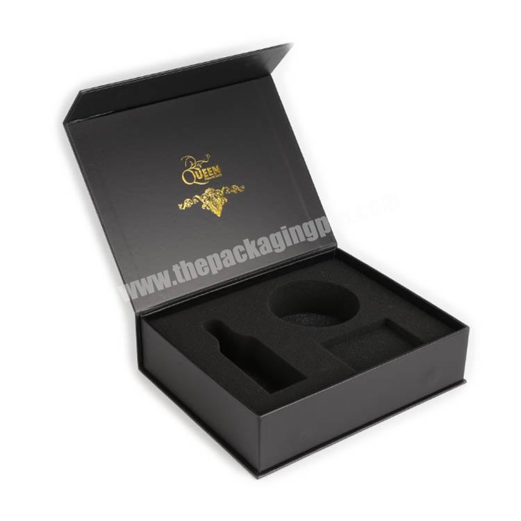 book shaped rigid box packaging with black sponge