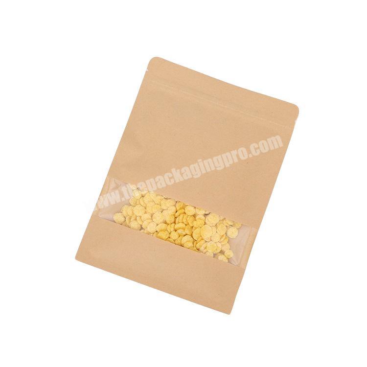 bottomless kraft paper pouches with clear window  for grain packaging