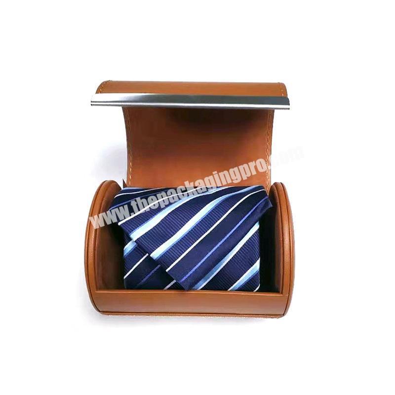 Bow Tie Storage Box Cylinder PU Leather Magnet Tie Box