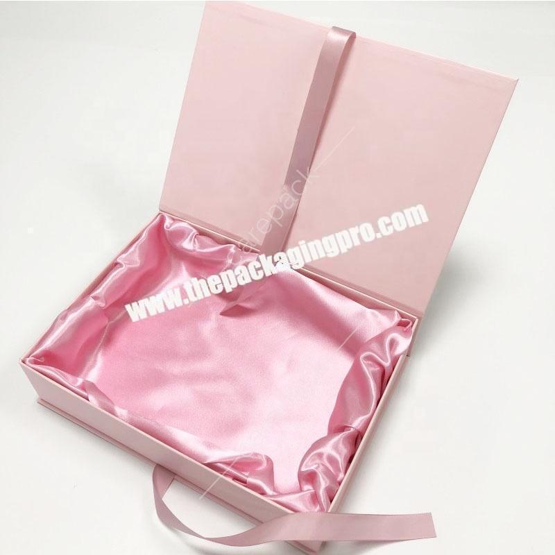 Box packaging with ribbon closure custom wig box with satin luxury pink hair extension packaging new