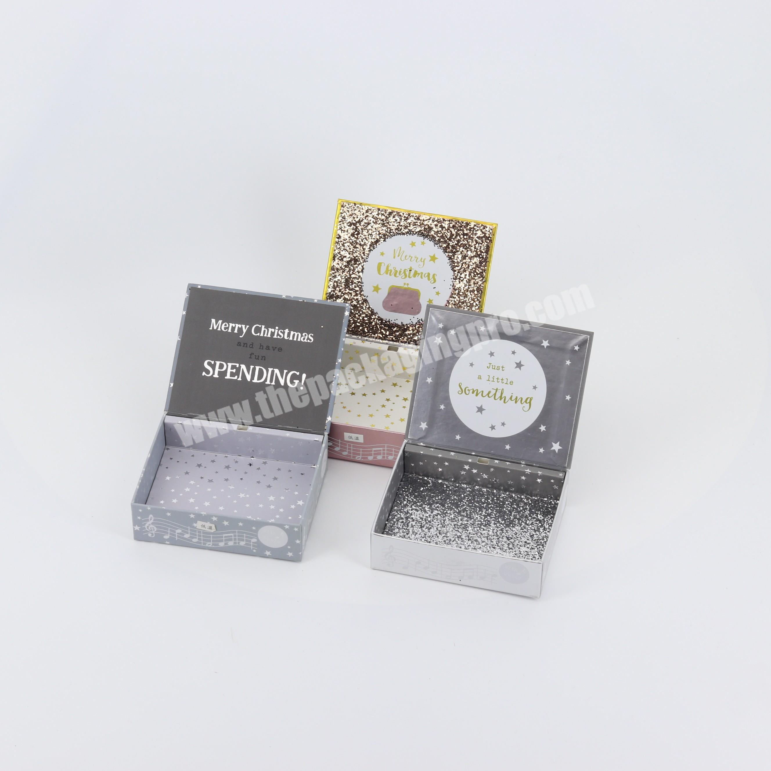 Brand New Uv Coating Rigid Shinny Gold Powder Festival Packaging Box Magnetic Custom Glitter Packing Box With Printed