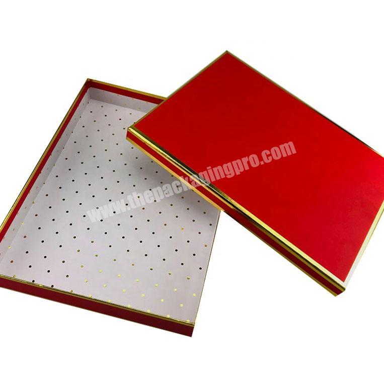 bright red 2 pieces paper set-up hat box with shiny gold stamped edge and spots