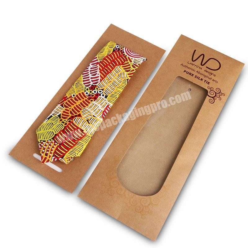 Brown kraft packaging custom silk tie necktie flat envelope box with transparent PVC window