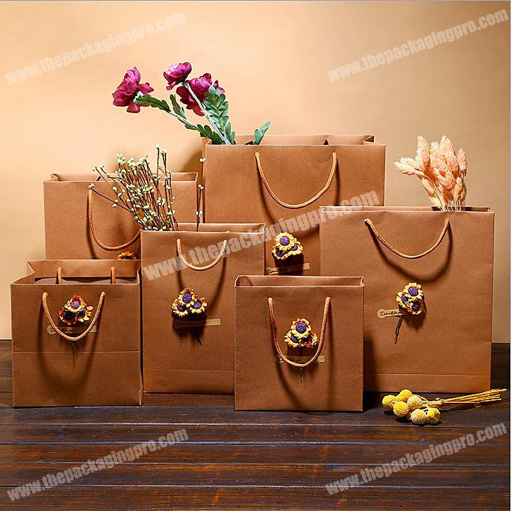 Brown Kraft Paper Bags Gift With Handles,Flower Clothing Custom Logo Packing Bag