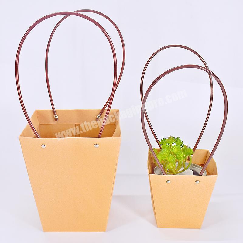 Brown Paper Gift Bag Flower Art Polymeat Green Plant Fresh Potted Bags