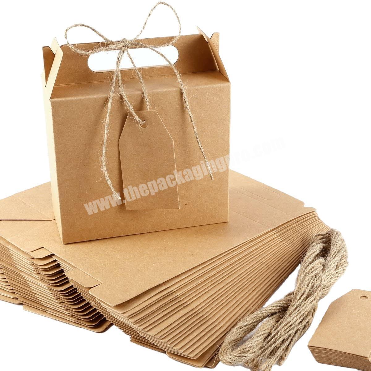 Brown paper wedding party favors jute ribbons in creative gift bags