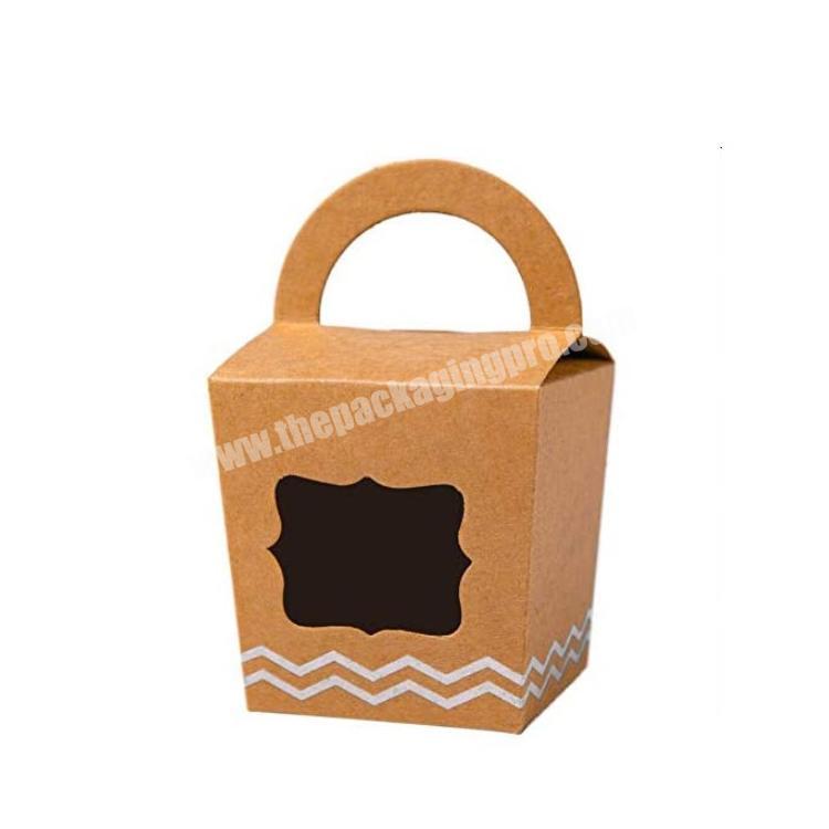 Brown Single Mini Cupcake Boxes Individual Containers With Handle and PVC Window Disposable Kraft Paper Cupcake Holders