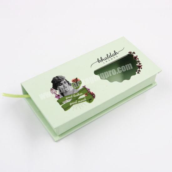 Cardboard eyelash gift box packaging with custom printing with ribbon handle