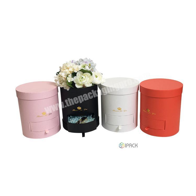 Cardboard floral round hat box, luxury round drawer flower packaging boxes