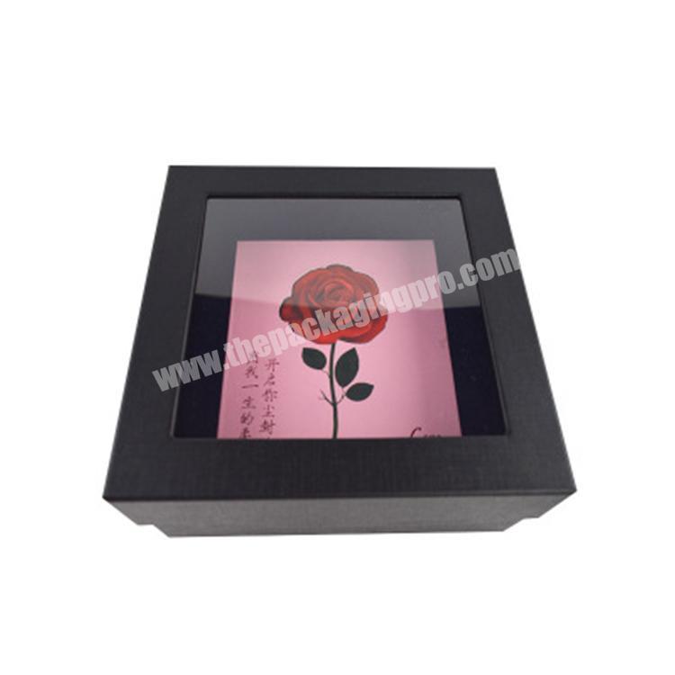cardboard flower square rose box with clear pvc window black
