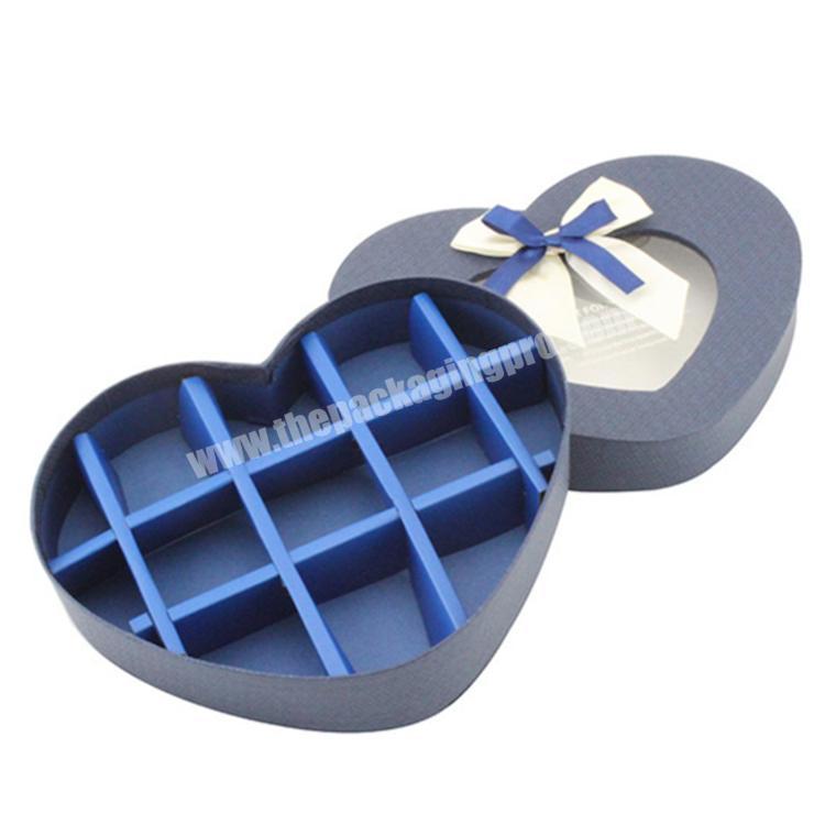Cardboard Gift Box Heart Shape Bowknot Decoration Chocolate Gift Box Heart Display Chocolate Packaging With Clear Window