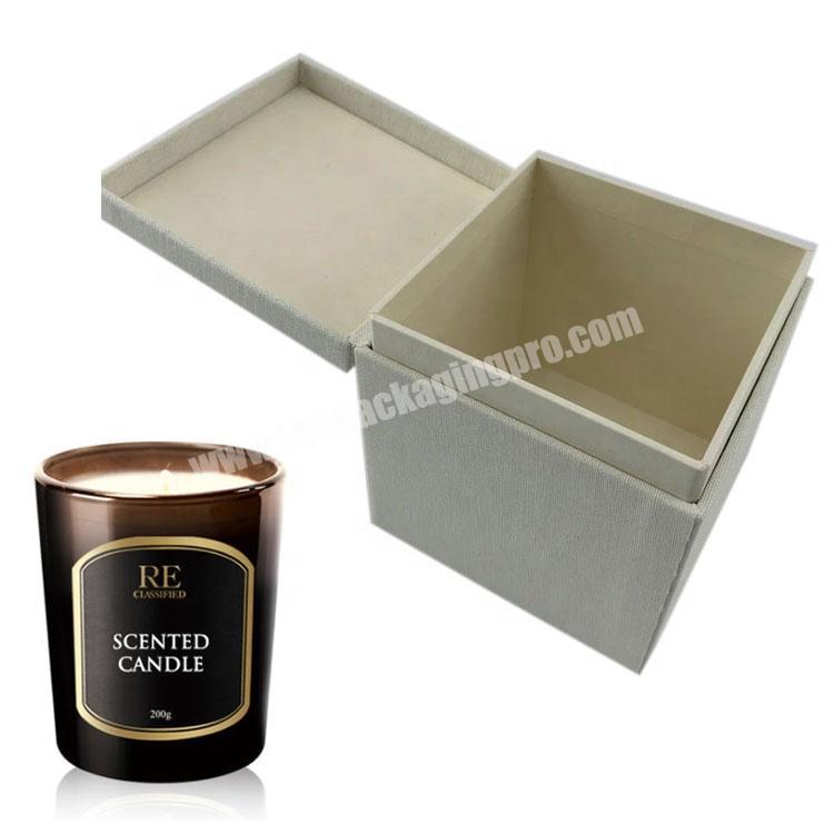 Cardboard hinged clamshell style fabric covered 1PC fragrance candle box  scented candle packaging