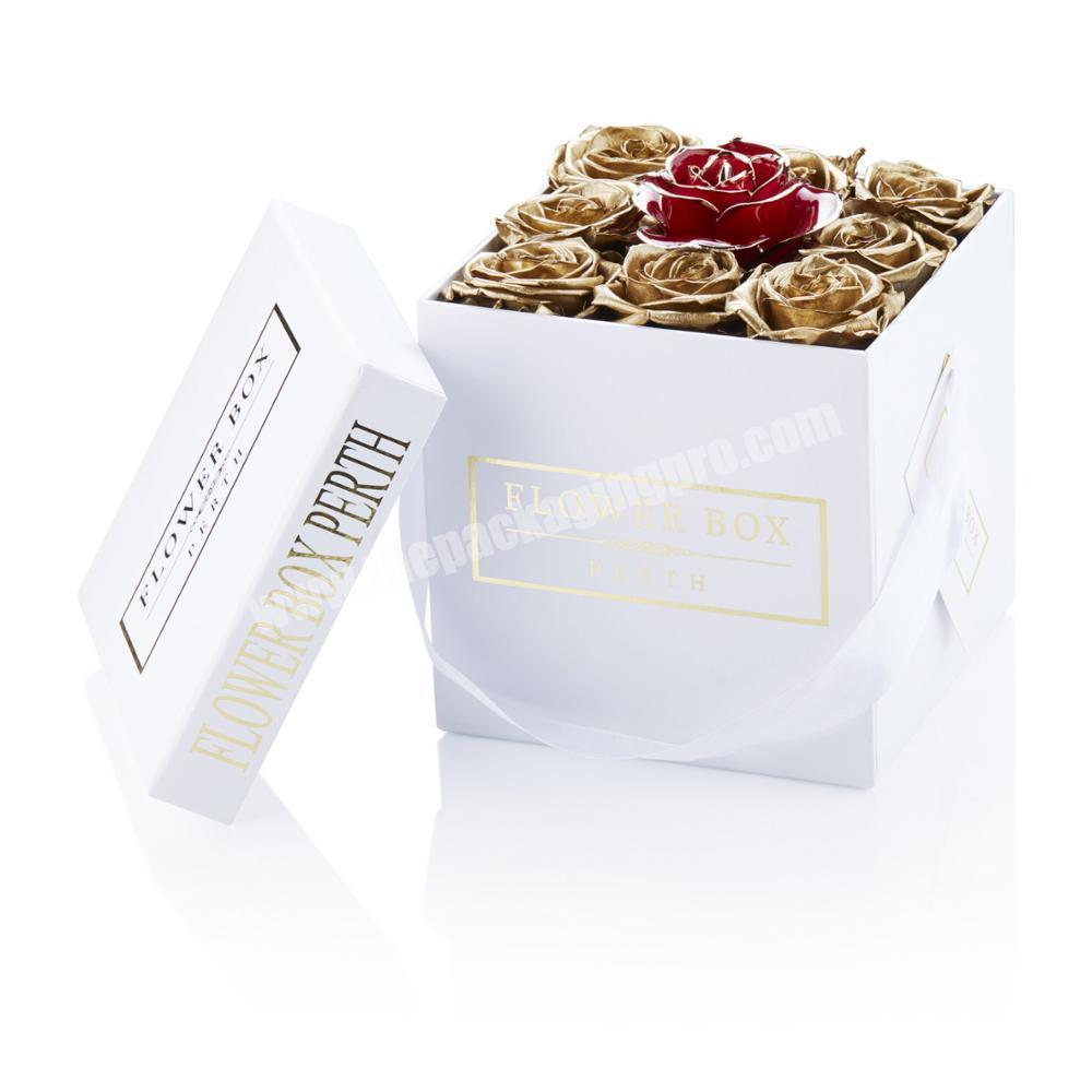 Cardboard Hot Sale Luxury Custom Logo White Square Rose Flower Box with Lid