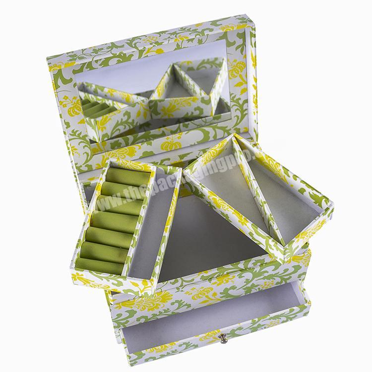 Cardboard Jewelry Box Organizer Drawer Cosmetic Storage Paper Box Heart Shape Mirror Jewelry Box For Earring Bangle Necklace