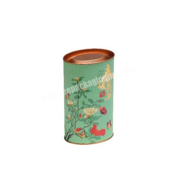 Cardboard Oval Shaped Tube Tea Candy Box with Metal Tin Cover