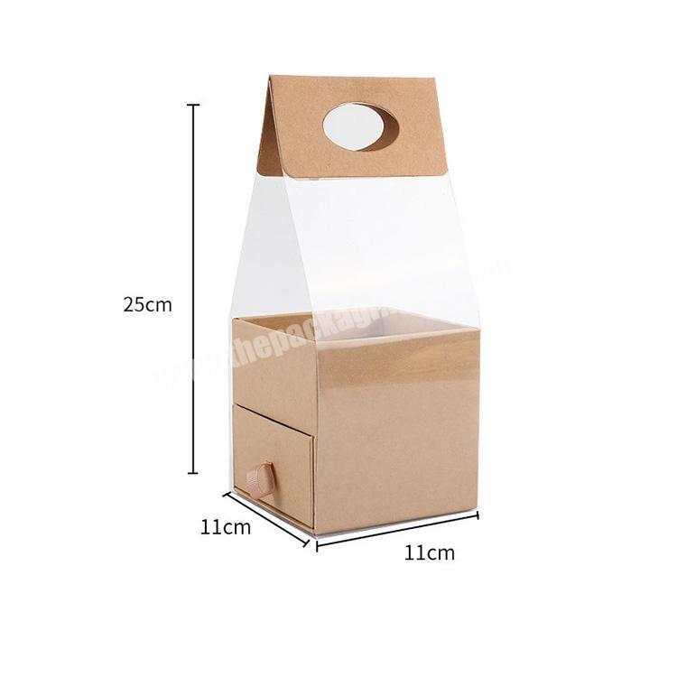 cardboard sliding gift box with flower gift box clear top creative with handle