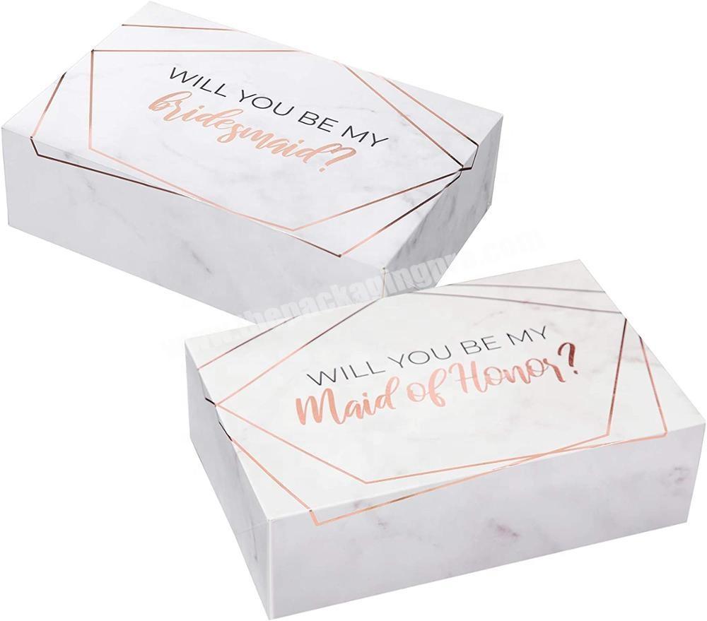 CarePack Will You be My Bridesmaid Marble with Rose Gold Foil Bridesmaid Box for Bridesmaid Gifts