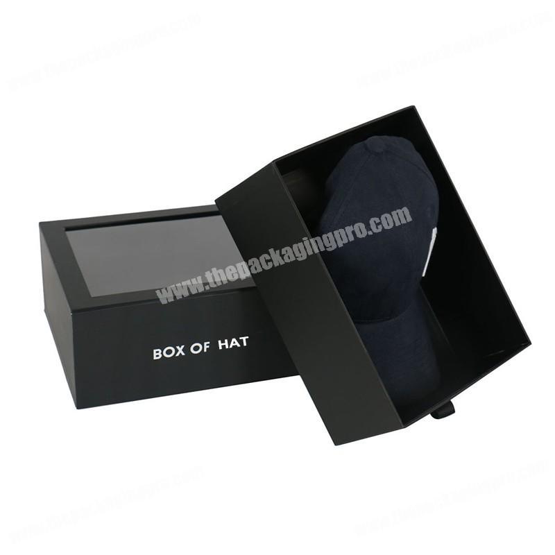 Cheap clear window logo printed luxury sliding drawer paper gift packaging custom snapback hat box