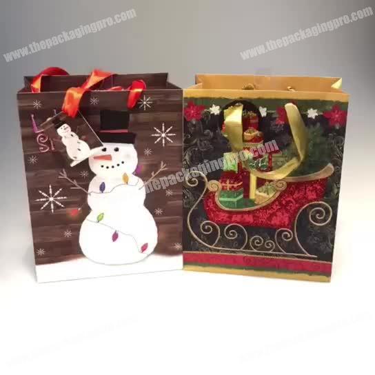 Cheap Custom Christmas Gift craft Paper Bags With Ribbon Handle