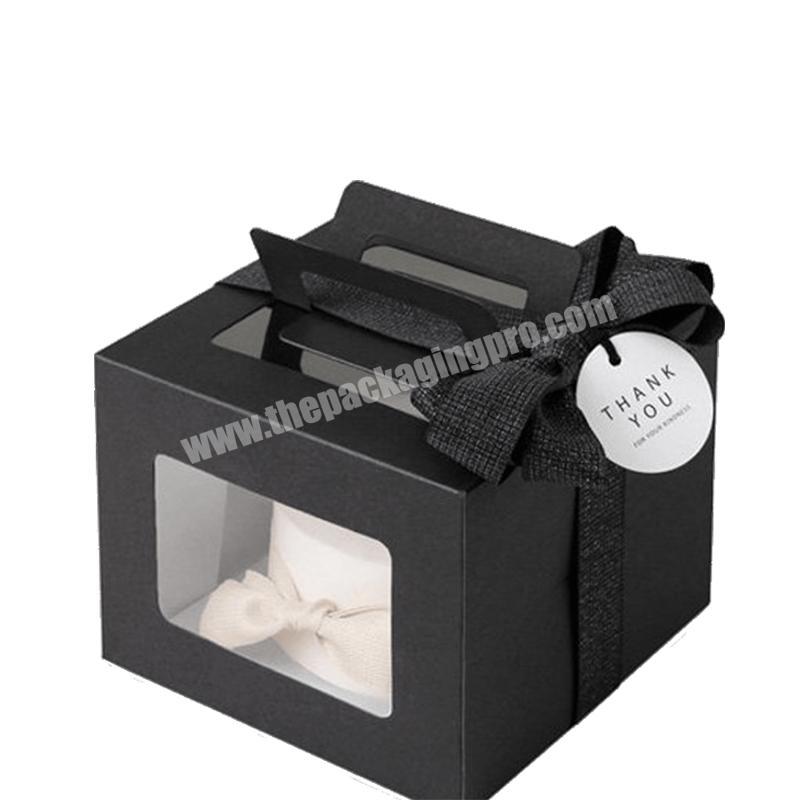 Cheap Elegant Kraft Cardboard Luxury Bakery Gift Individual Single 4 6 12 24 Hole Black Cupcake Boxes With Handle Window