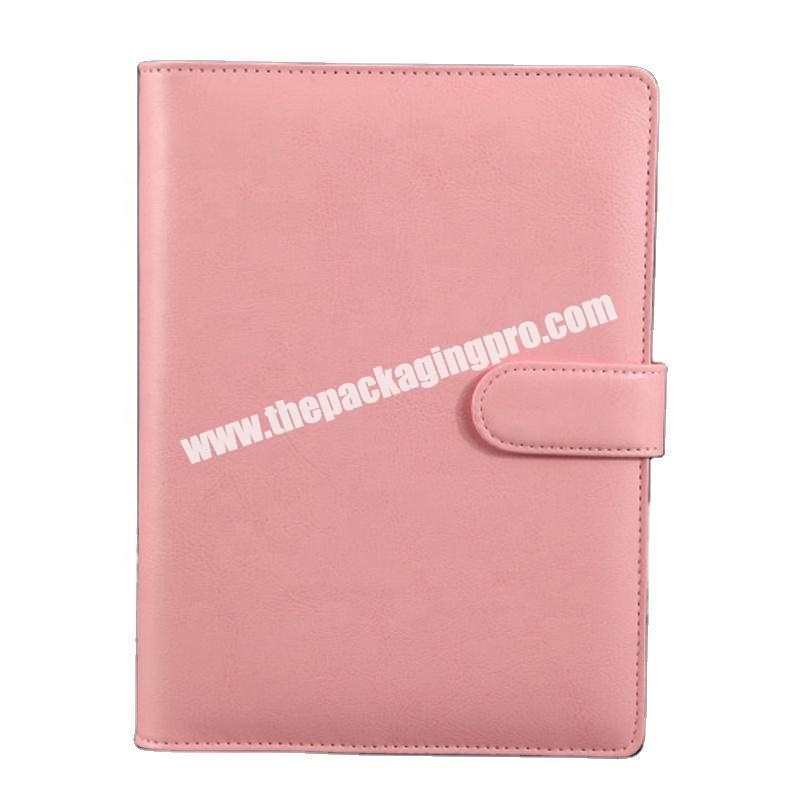 Cheap Hardcover Pink Orange Academic Journal Business Agenda Organizer Pen Holder Loose Grid Lined Plain Leaf Leather Notebook