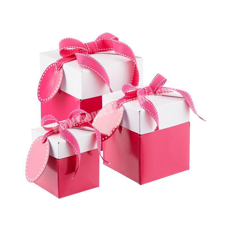 Cheap pink custom packaging gift box with ribbon