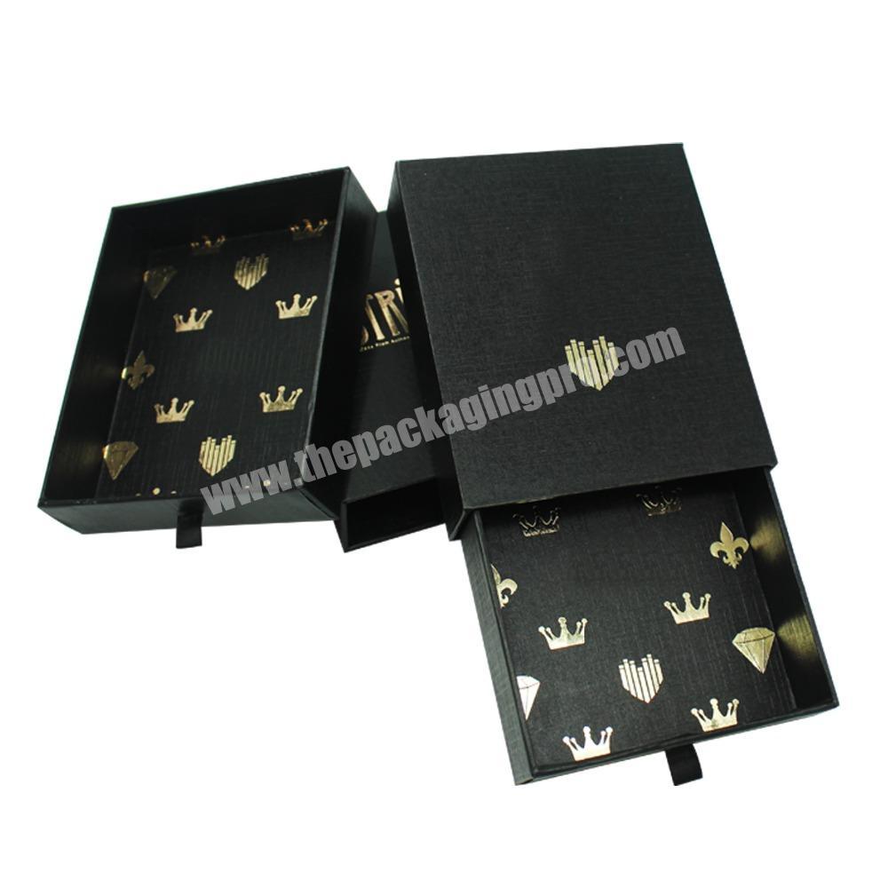 Cheap Wholesale Matte Black Gold Stamping Packaging Box,Printing Custom High Quality 1.5mm Cardboard Slide Jewelry Box