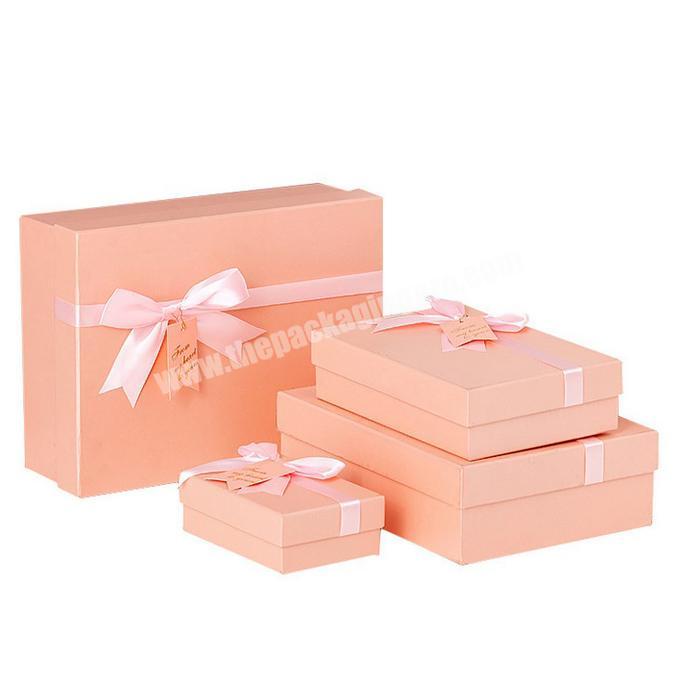 Cheapest Simple Pink Bow paper packaging gift box cardboard hat box Birthday lipstick cosmetic Valentines Day