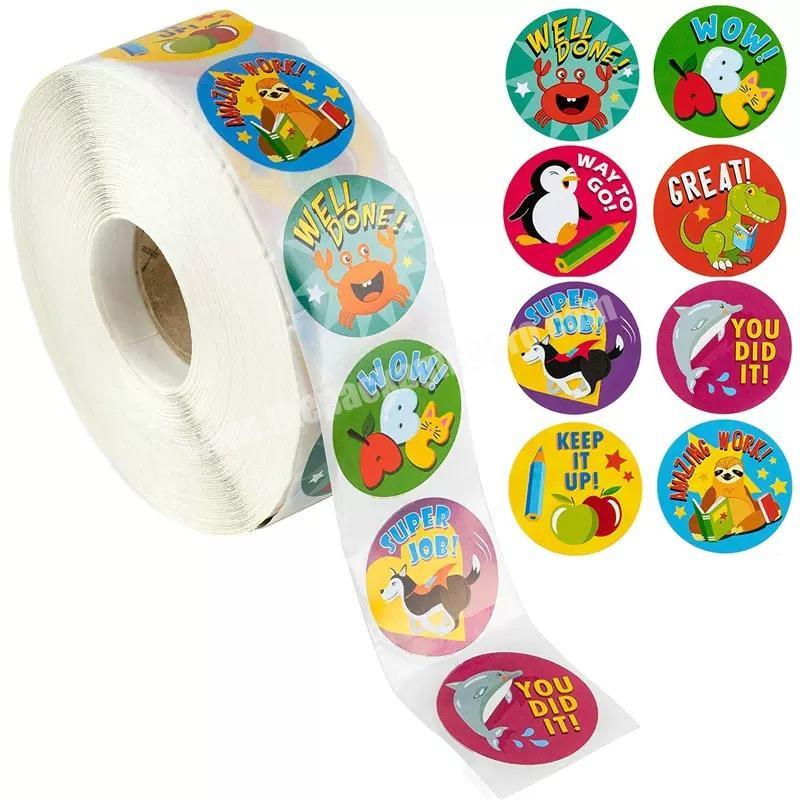 Children rewards colorful cartoon printing logo adhesive paper label sticker in roll