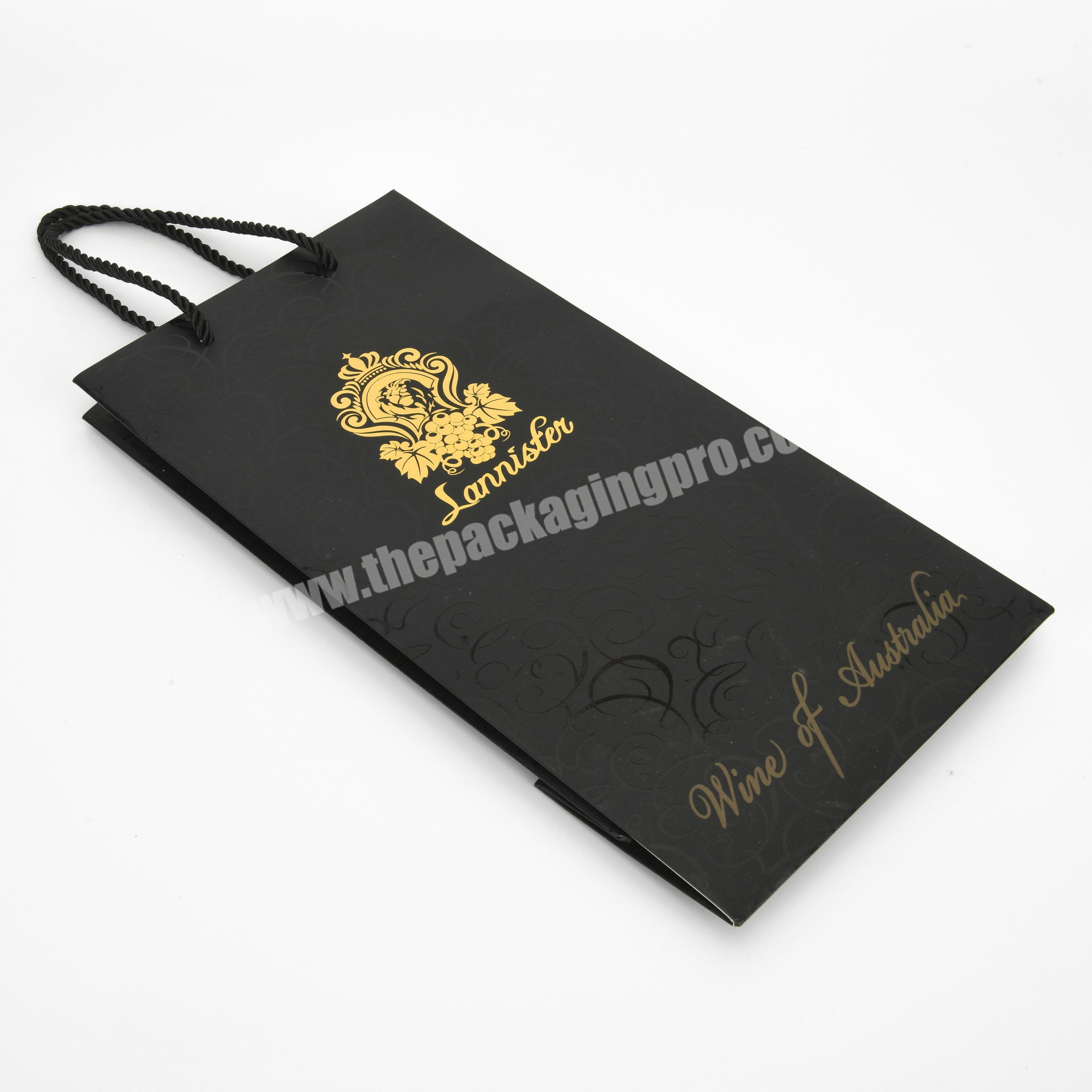 China Custom Cheap Printing Stamping Gold Logo Paper Bag Handbag for Packaging Wine Beer