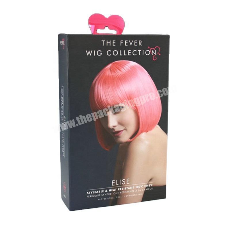 China custom folding hair extension wig  paper book shape packaging gift box with plastic hanger