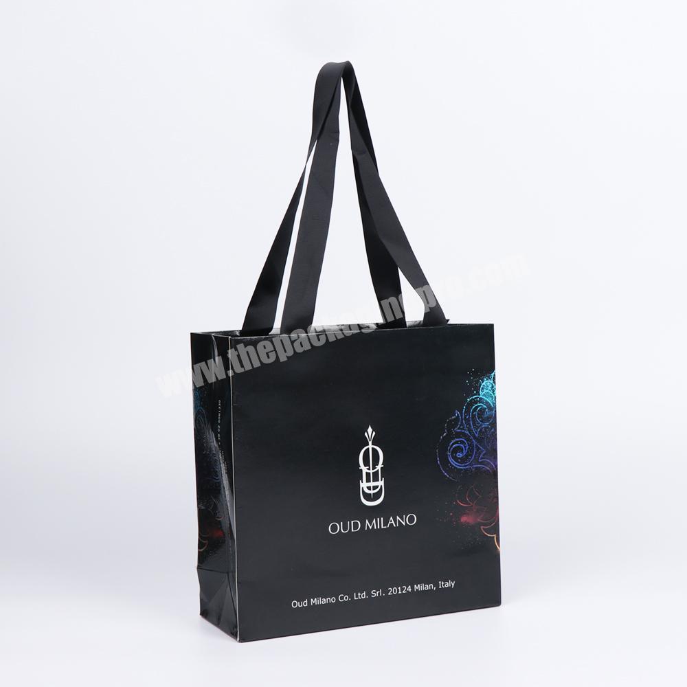 China factory hot selling custom design reusable luxury black color shopping paper bag for clothes