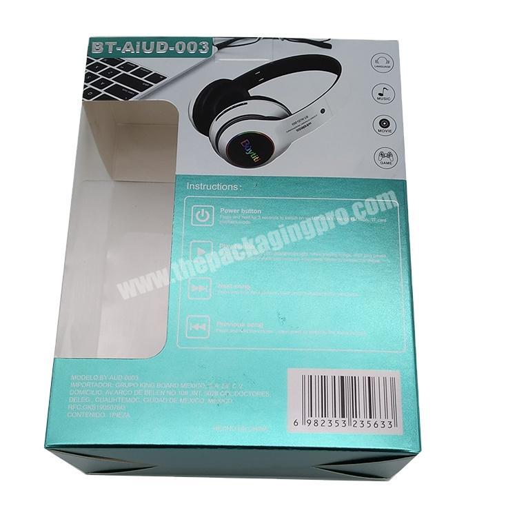 China Factory Silver paper electronic cardboard box embossing finishing earphone packaging paperboard box with big window
