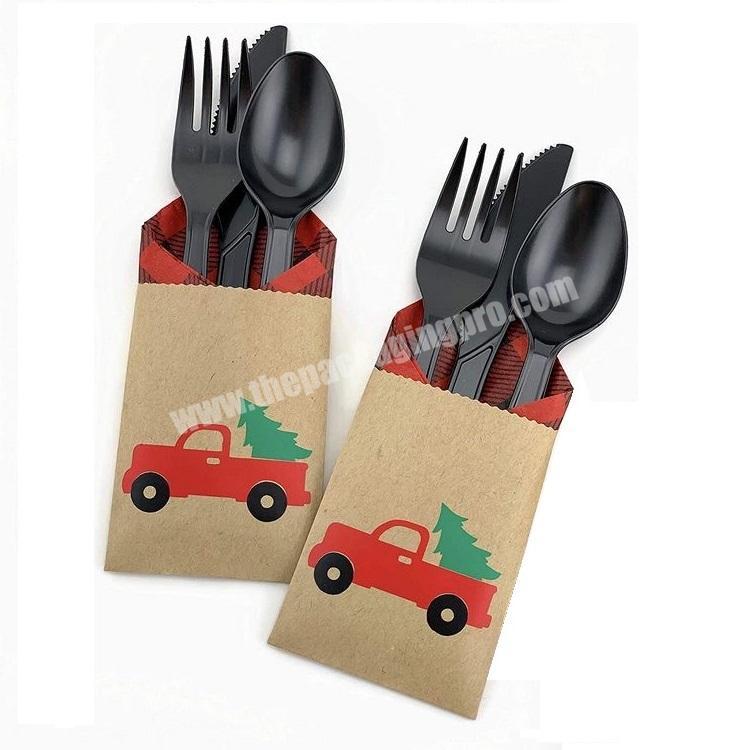 China hot selling custom cute design printed kraft paper bag packaging for forkknifespoon